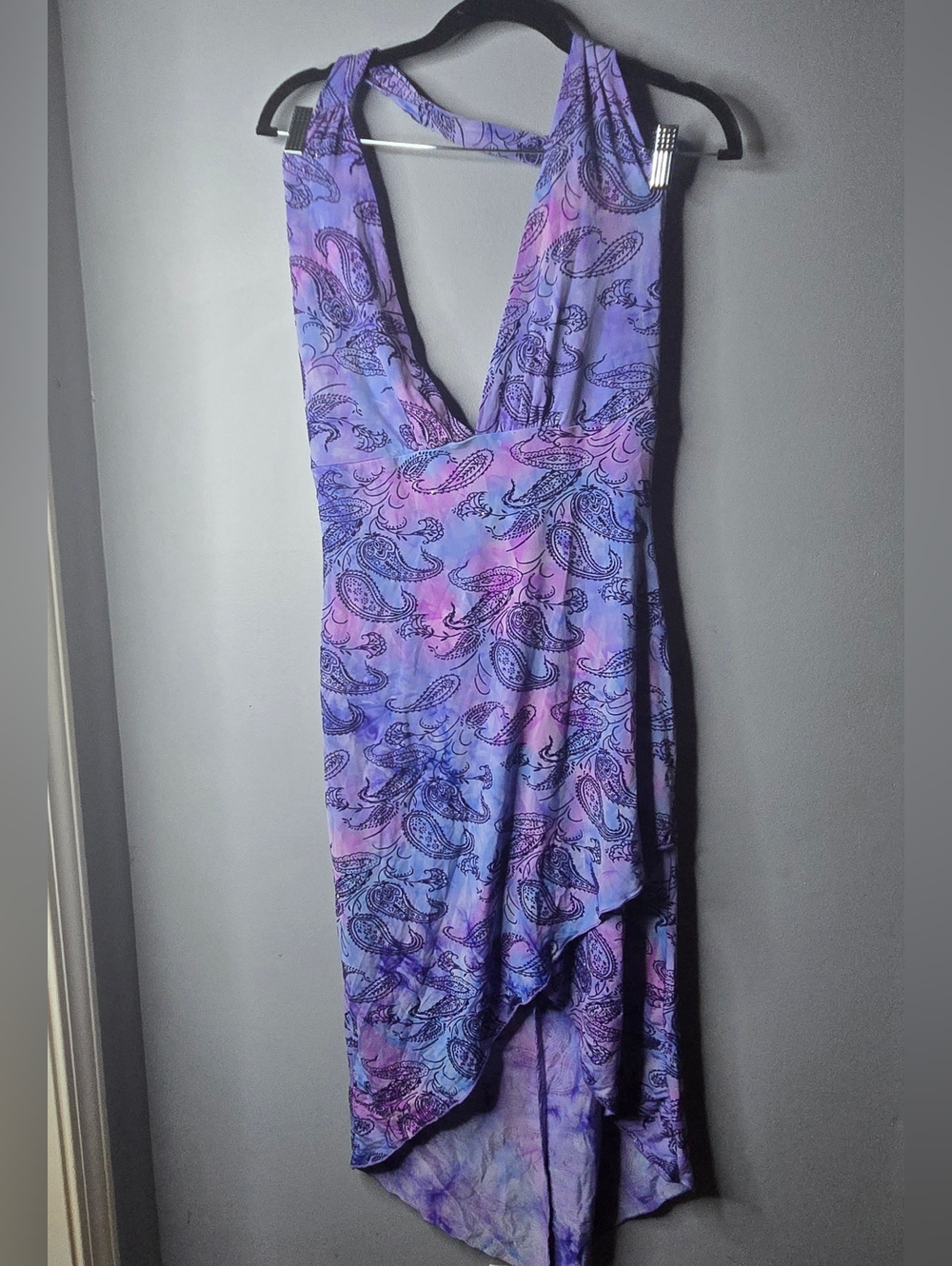 Ynes Purple Paisley Handkerchief Hem Dress Large Y2K Boho Festival Midi